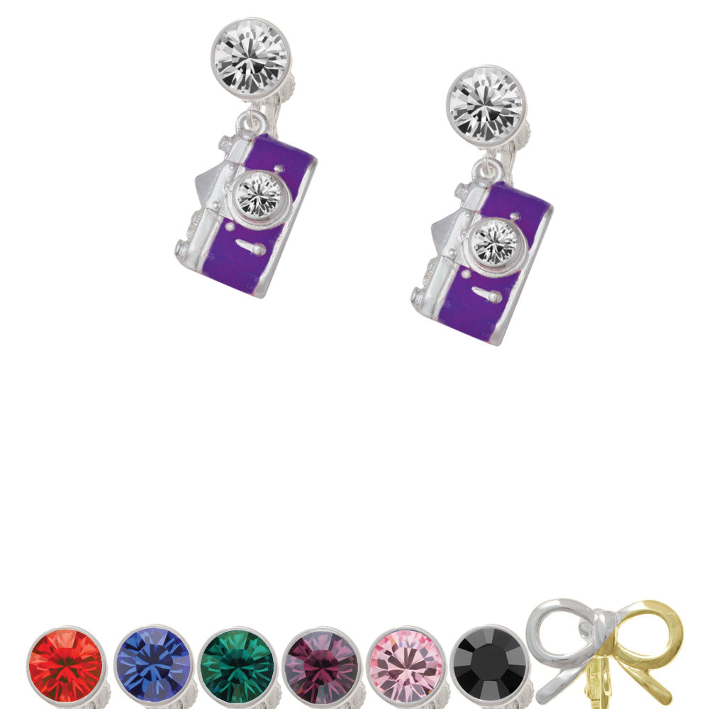 Purple Camera Crystal Clip On Earrings Image 1