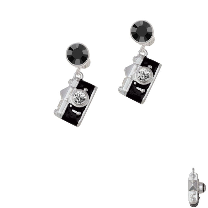 Black Camera Crystal Clip On Earrings Image 3