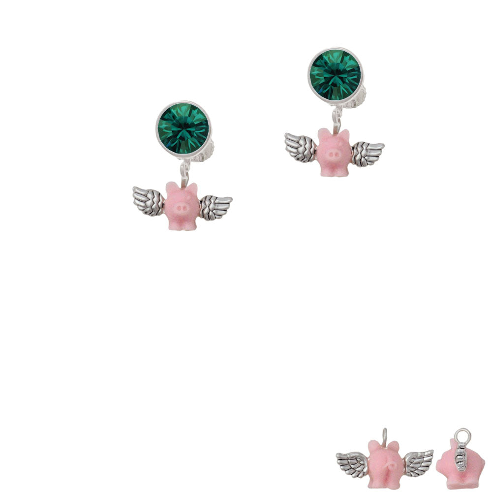 Mini Pink Flying Pig Crystal Clip On Earrings Image 6