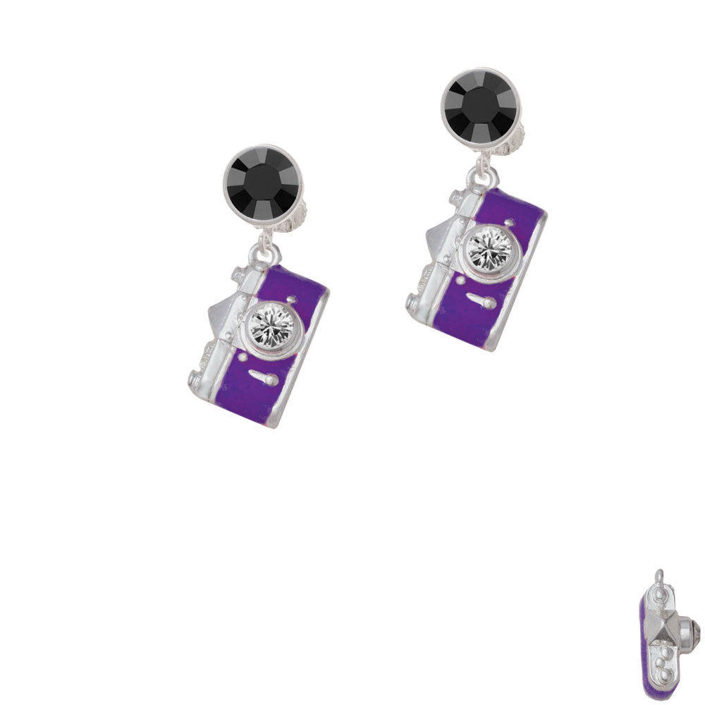 Purple Camera Crystal Clip On Earrings Image 3