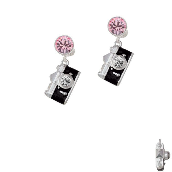 Black Camera Crystal Clip On Earrings Image 4