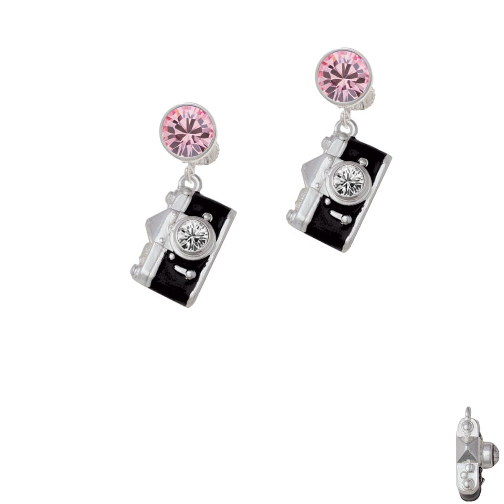 Black Camera Crystal Clip On Earrings Image 1