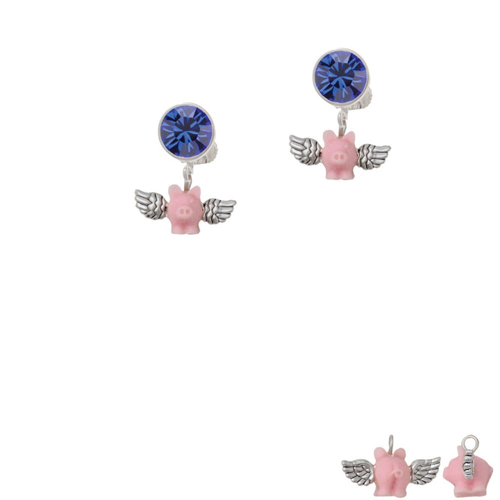 Mini Pink Flying Pig Crystal Clip On Earrings Image 7