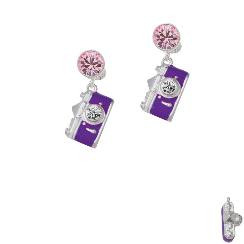 Purple Camera Crystal Clip On Earrings Image 4