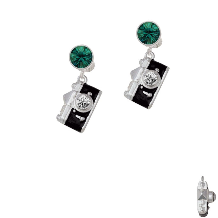 Black Camera Crystal Clip On Earrings Image 1