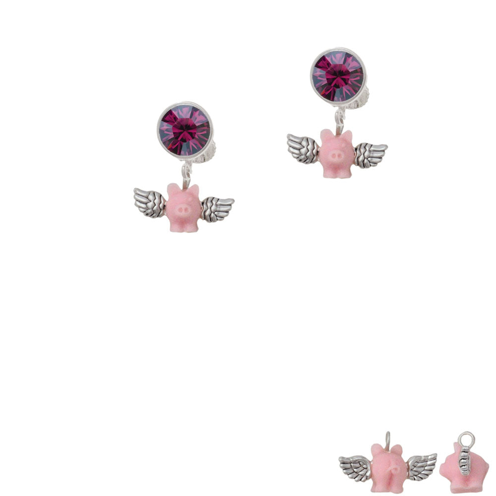 Mini Pink Flying Pig Crystal Clip On Earrings Image 8