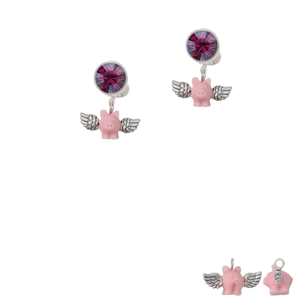 Mini Pink Flying Pig Crystal Clip On Earrings Image 1