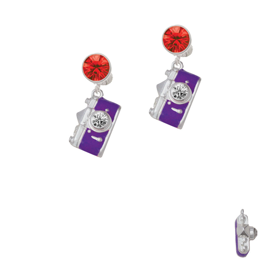 Purple Camera Crystal Clip On Earrings Image 4