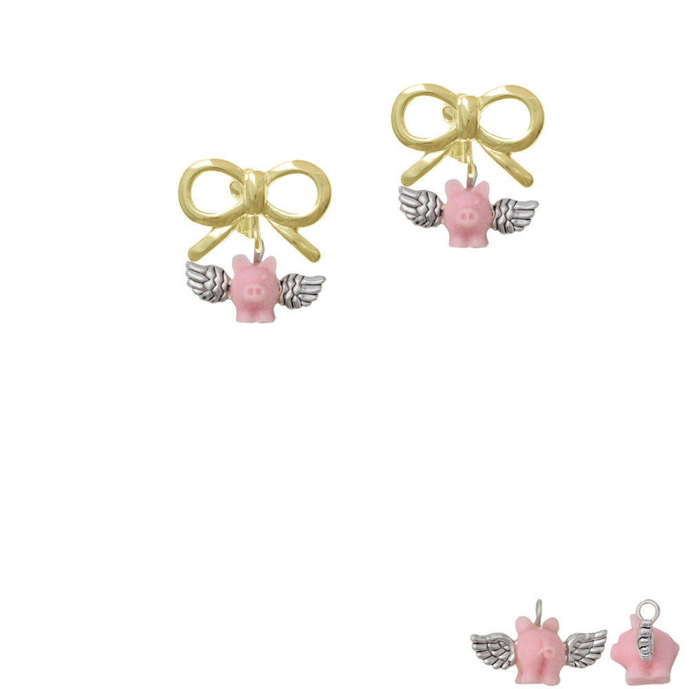 Mini Pink Flying Pig Crystal Clip On Earrings Image 10