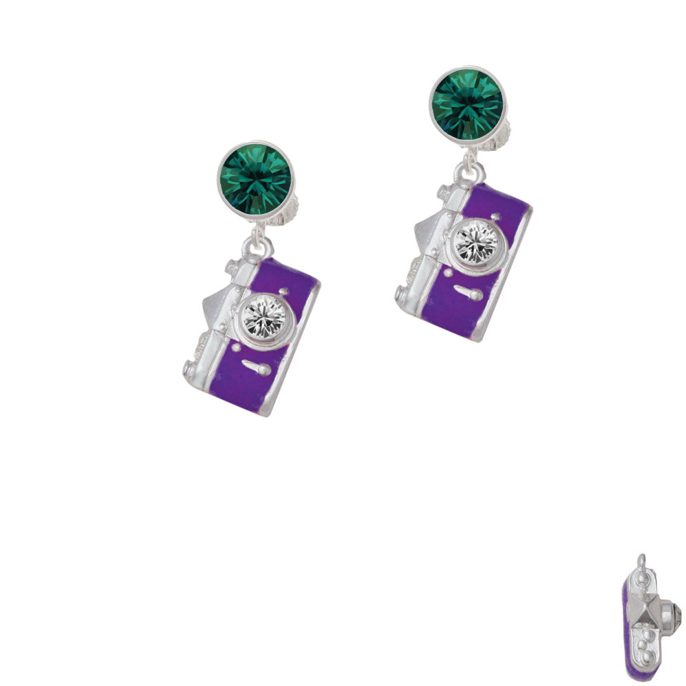 Purple Camera Crystal Clip On Earrings Image 6