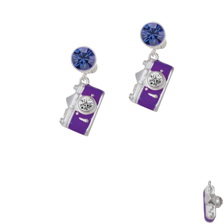 Purple Camera Crystal Clip On Earrings Image 7