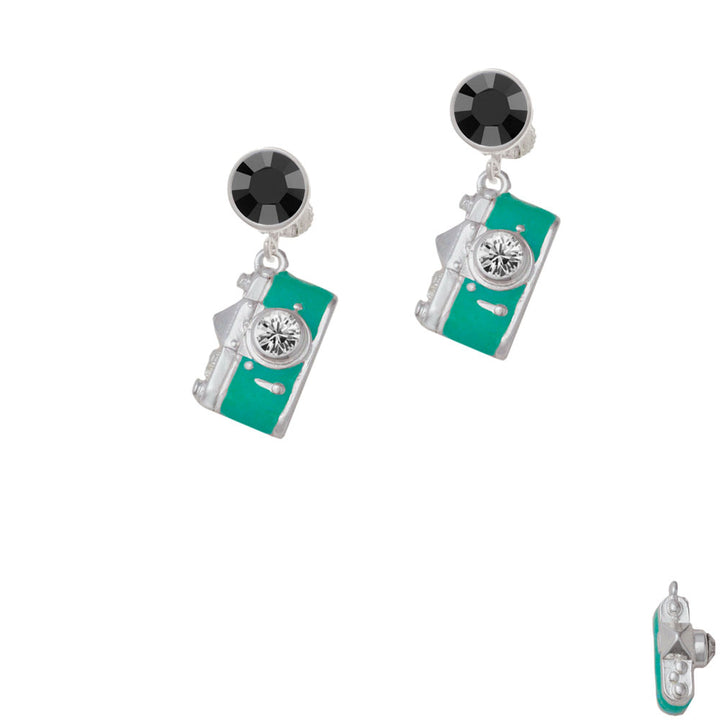 Teal Camera Crystal Clip On Earrings Image 3