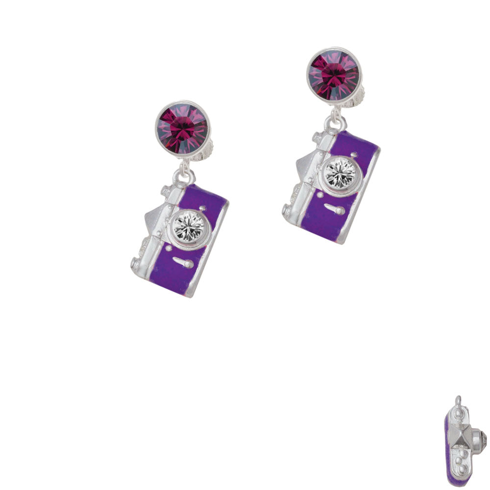 Purple Camera Crystal Clip On Earrings Image 8