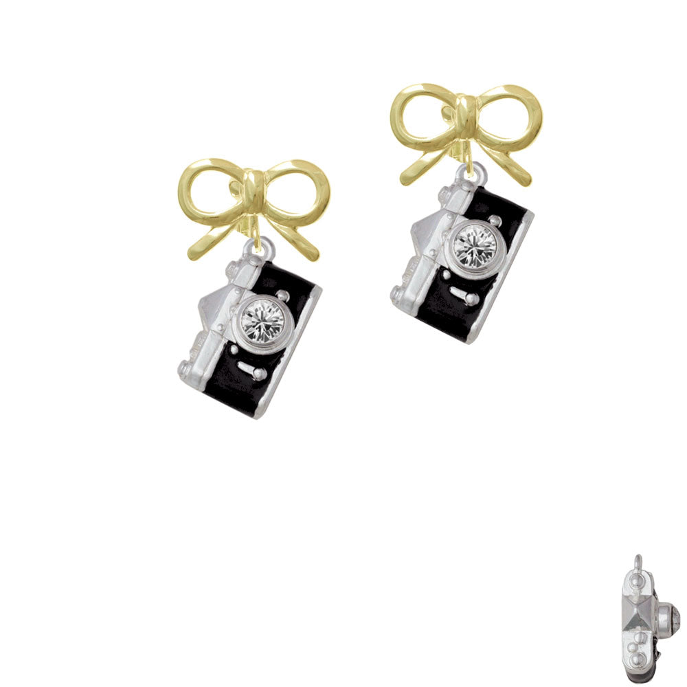 Black Camera Crystal Clip On Earrings Image 10