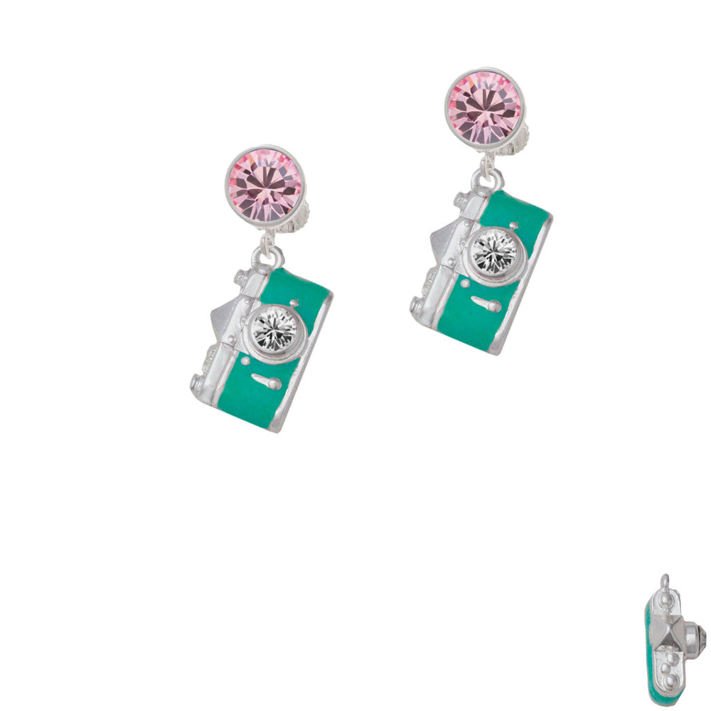 Teal Camera Crystal Clip On Earrings Image 4