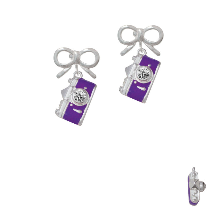 Purple Camera Crystal Clip On Earrings Image 9