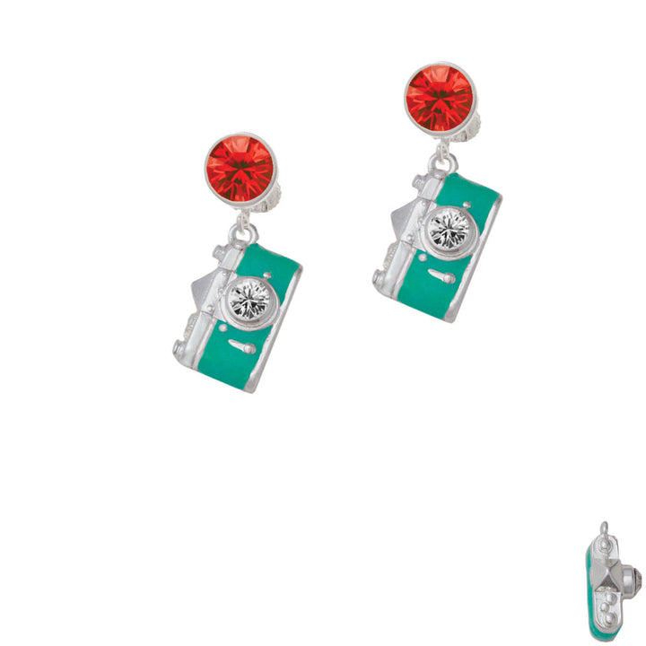 Teal Camera Crystal Clip On Earrings Image 4