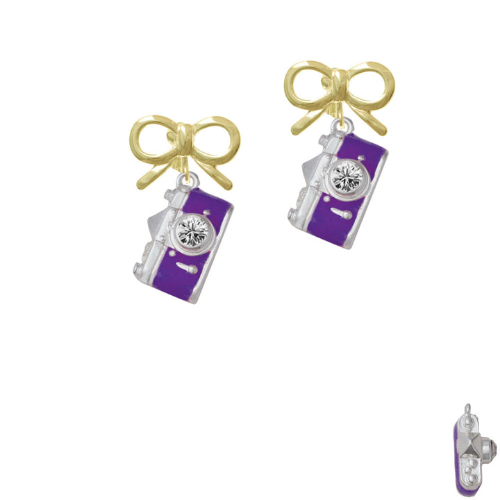 Purple Camera Crystal Clip On Earrings Image 10