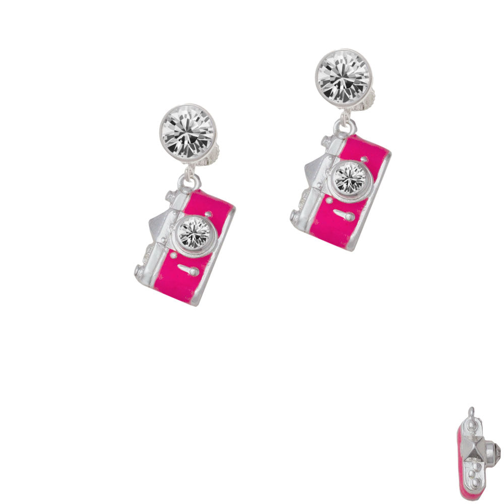 Pink Camera Crystal Clip On Earrings Image 2