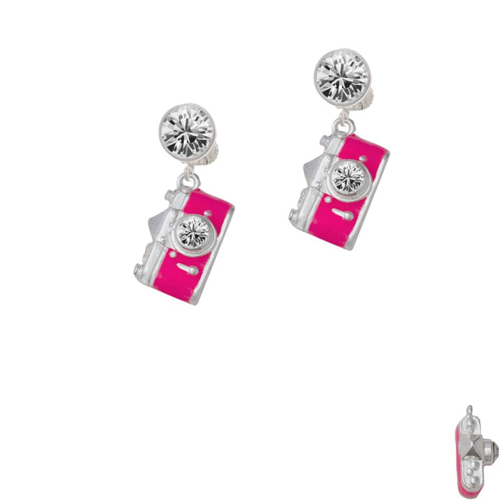 Pink Camera Crystal Clip On Earrings Image 1