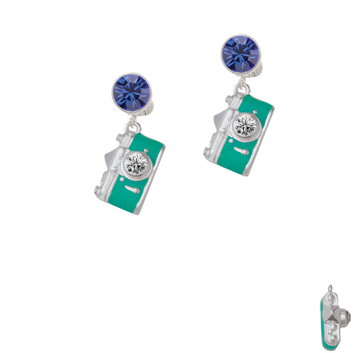 Teal Camera Crystal Clip On Earrings Image 7