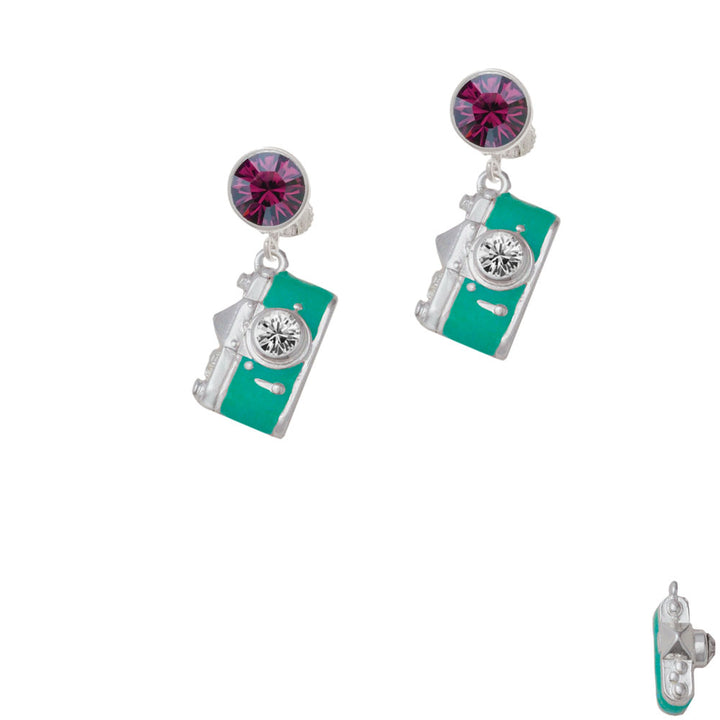 Teal Camera Crystal Clip On Earrings Image 8