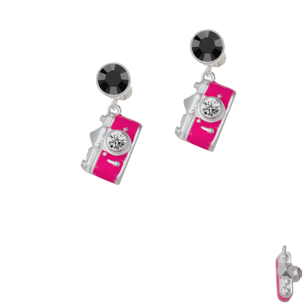 Pink Camera Crystal Clip On Earrings Image 3