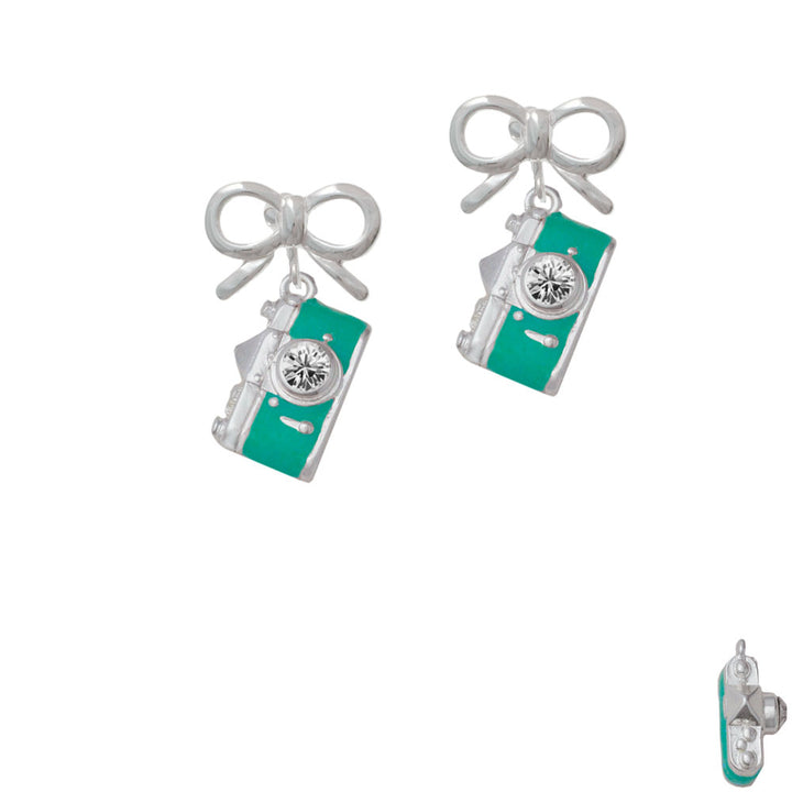 Teal Camera Crystal Clip On Earrings Image 9