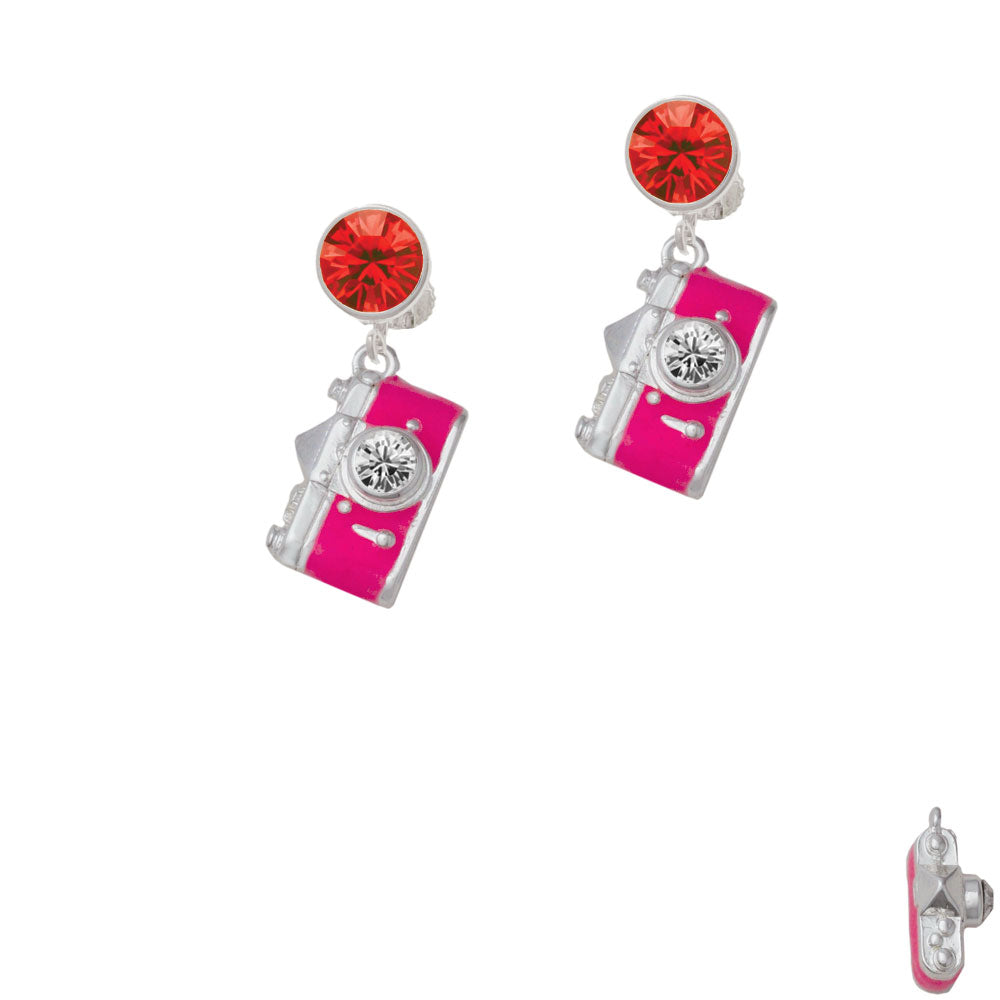 Pink Camera Crystal Clip On Earrings Image 4