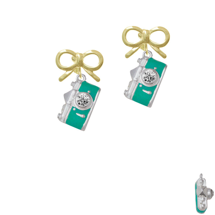 Teal Camera Crystal Clip On Earrings Image 10