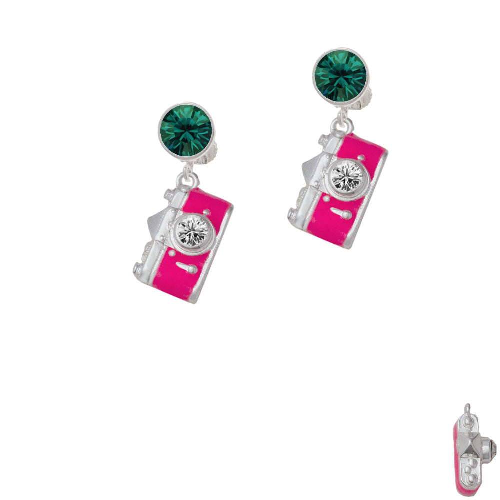 Pink Camera Crystal Clip On Earrings Image 6