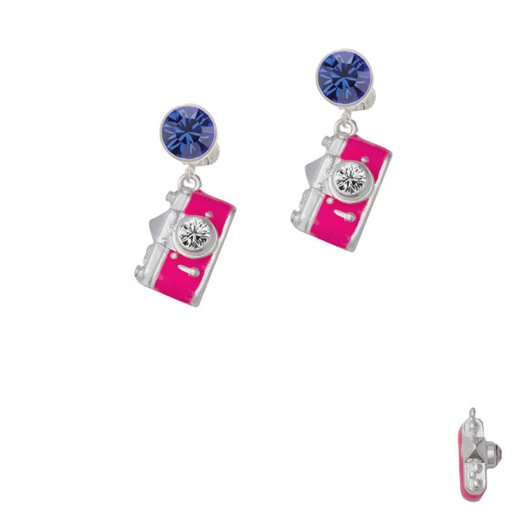 Pink Camera Crystal Clip On Earrings Image 7