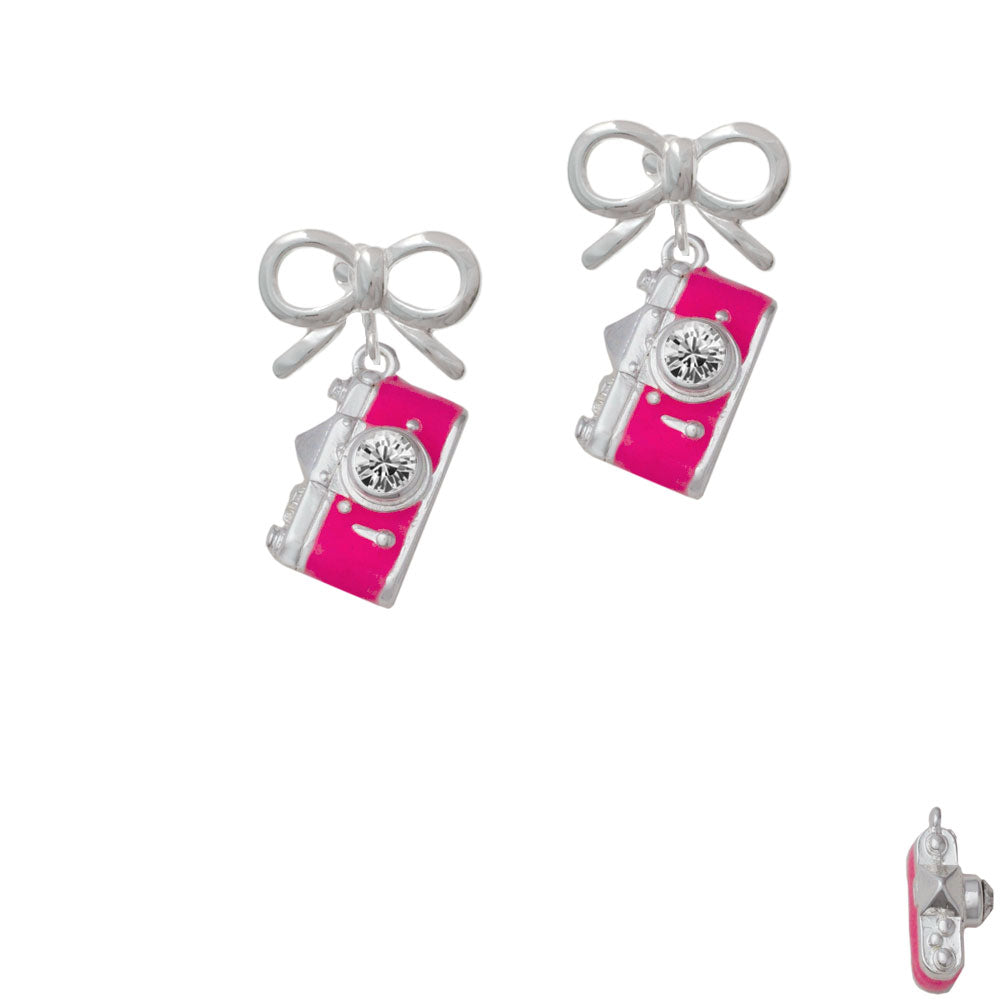 Pink Camera Crystal Clip On Earrings Image 9