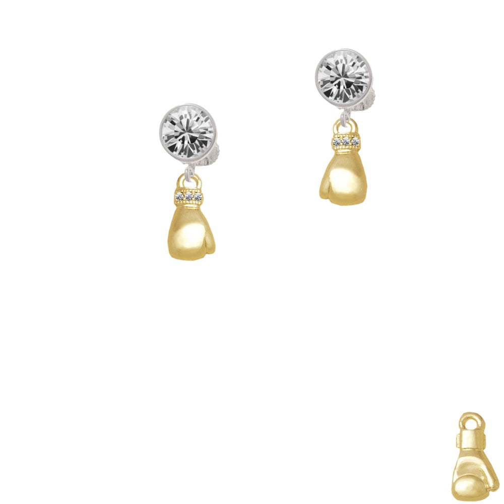 Small Gold Tone Boxing Glove Crystal Clip On Earrings Image 2