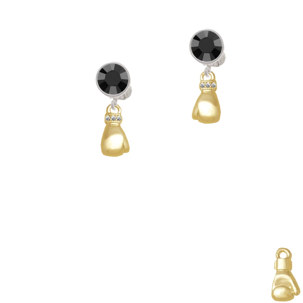 Small Gold Tone Boxing Glove Crystal Clip On Earrings Image 1