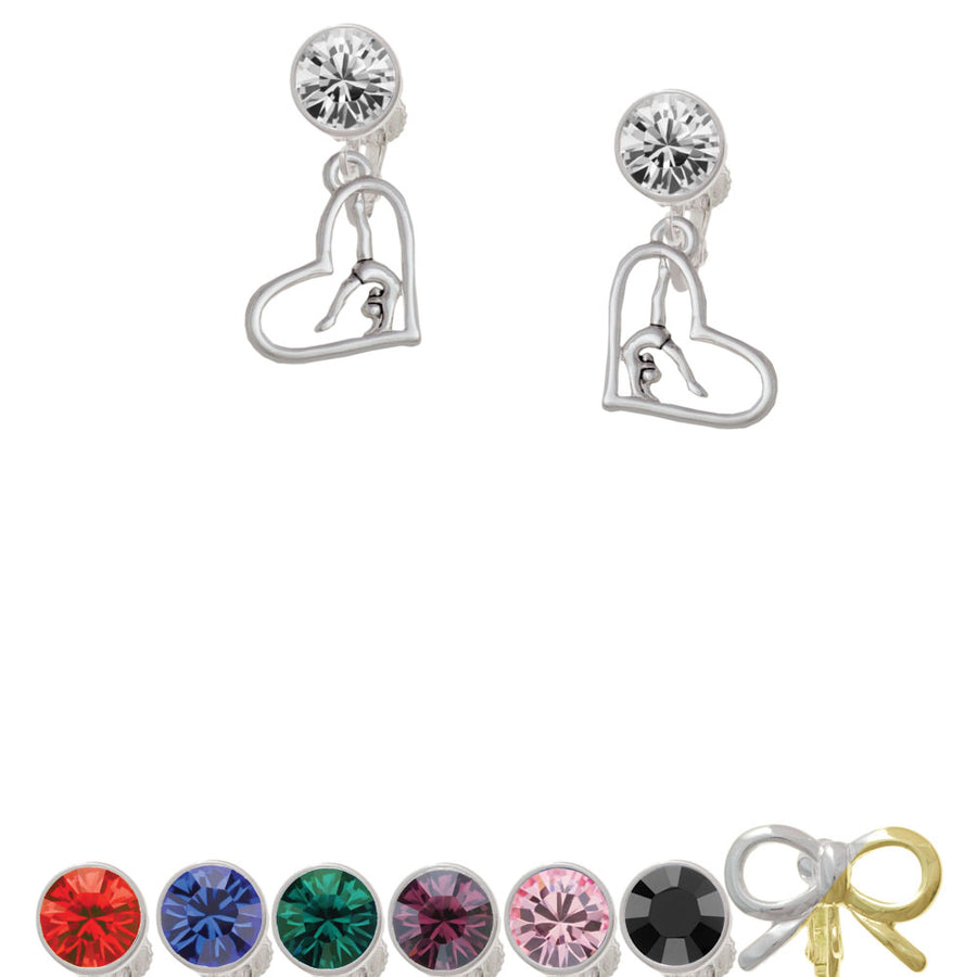 Gymnast in Heart Crystal Clip On Earrings Image 1