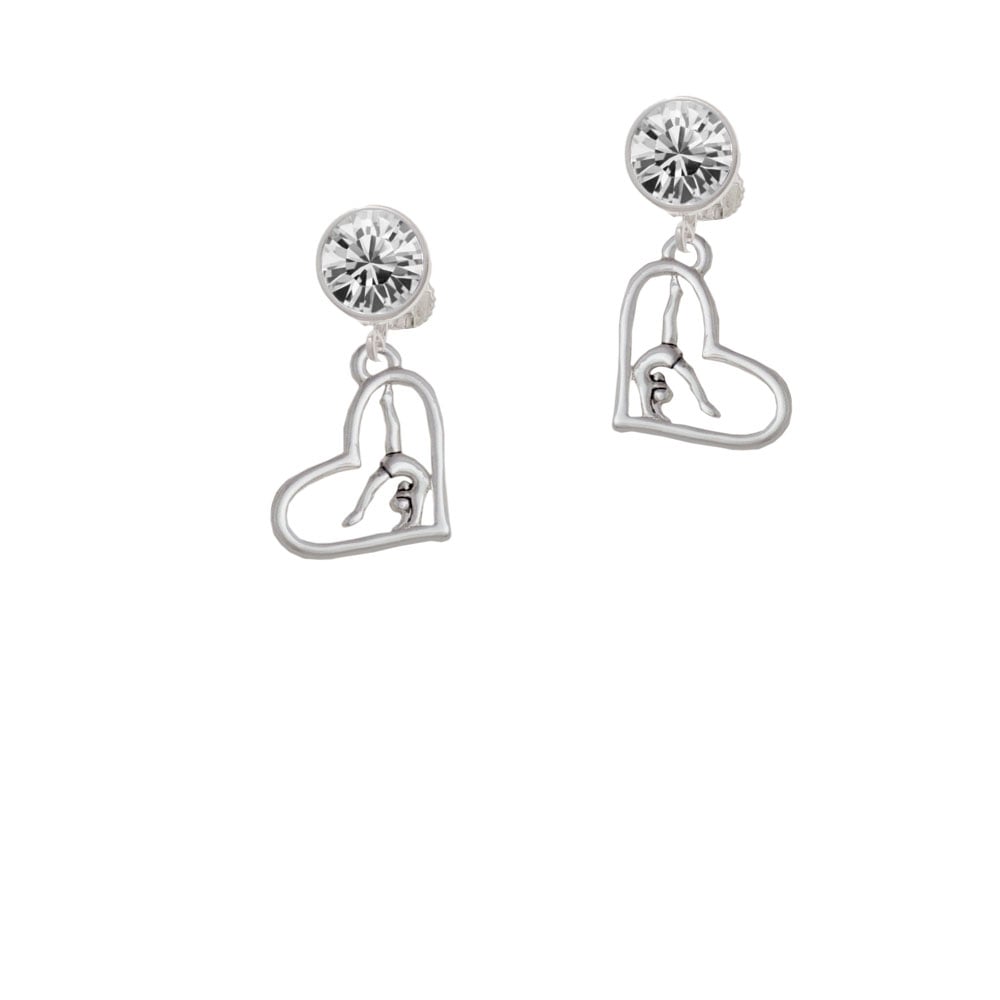 Gymnast in Heart Crystal Clip On Earrings Image 1