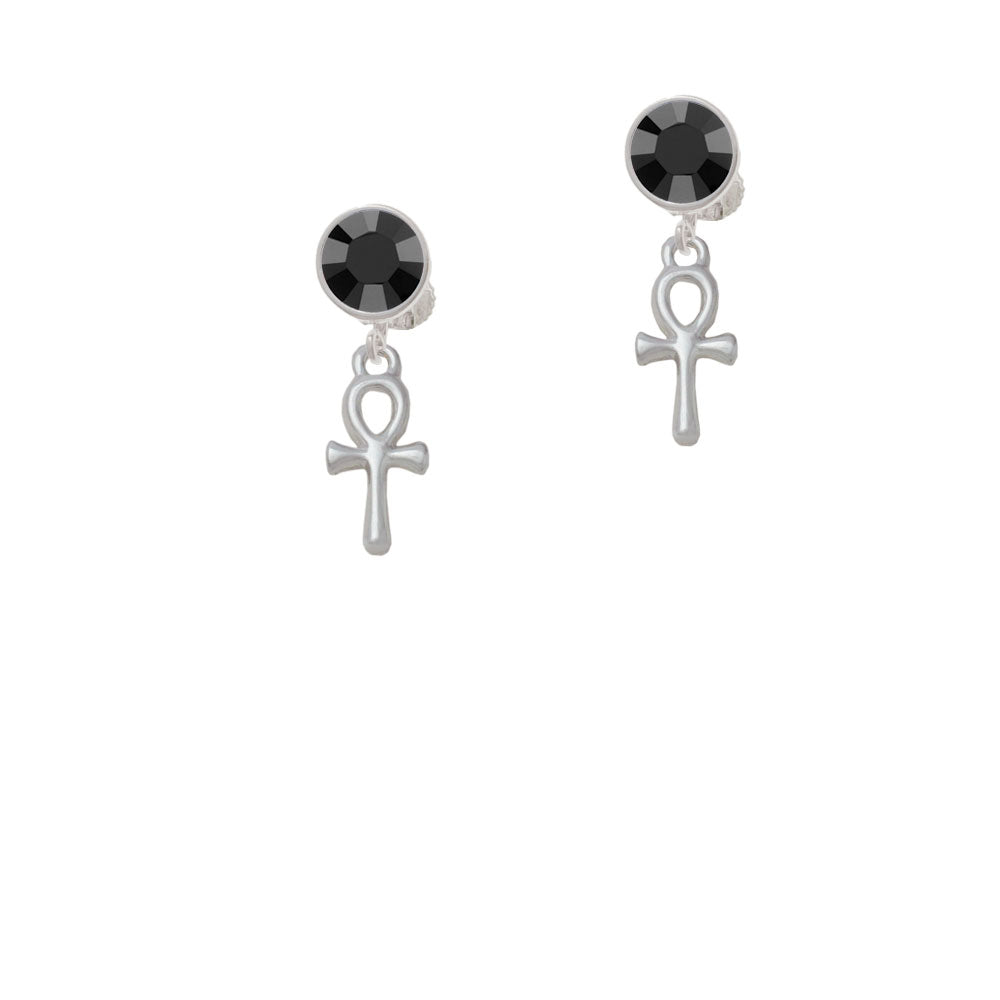 Small Ankh Crystal Clip On Earrings Image 3