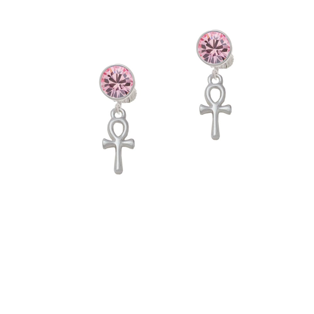 Small Ankh Crystal Clip On Earrings Image 1