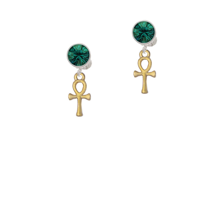 Small Gold Tone Ankh Crystal Clip On Earrings Image 6