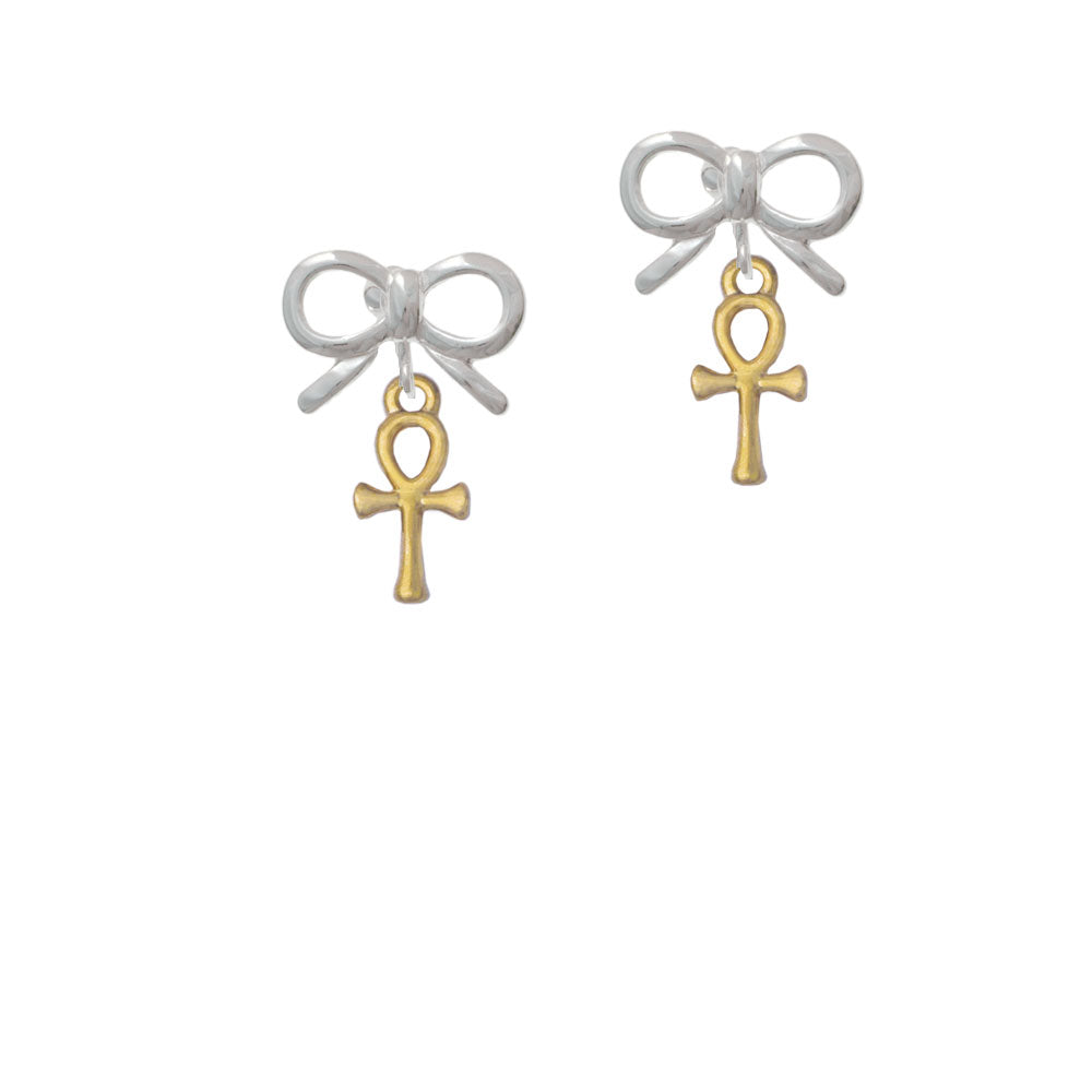 Small Gold Tone Ankh Crystal Clip On Earrings Image 9