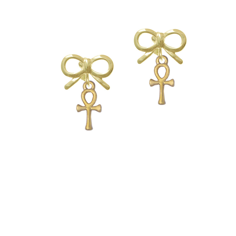 Small Gold Tone Ankh Crystal Clip On Earrings Image 10