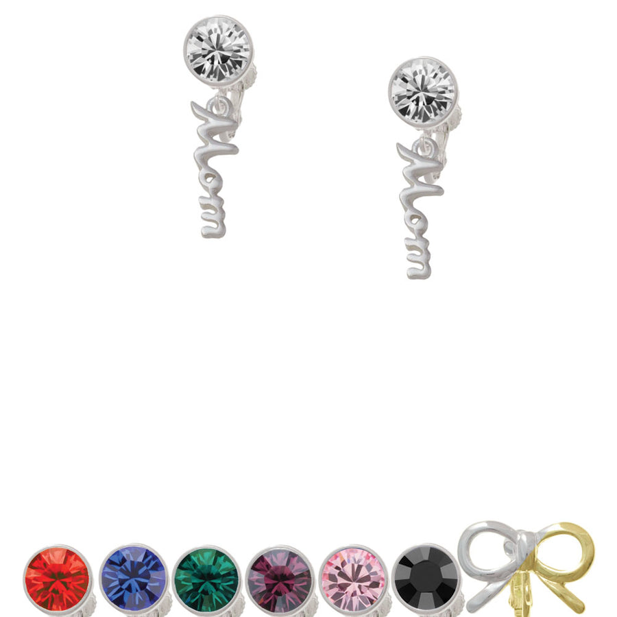 Small Mom Script Crystal Clip On Earrings Image 1