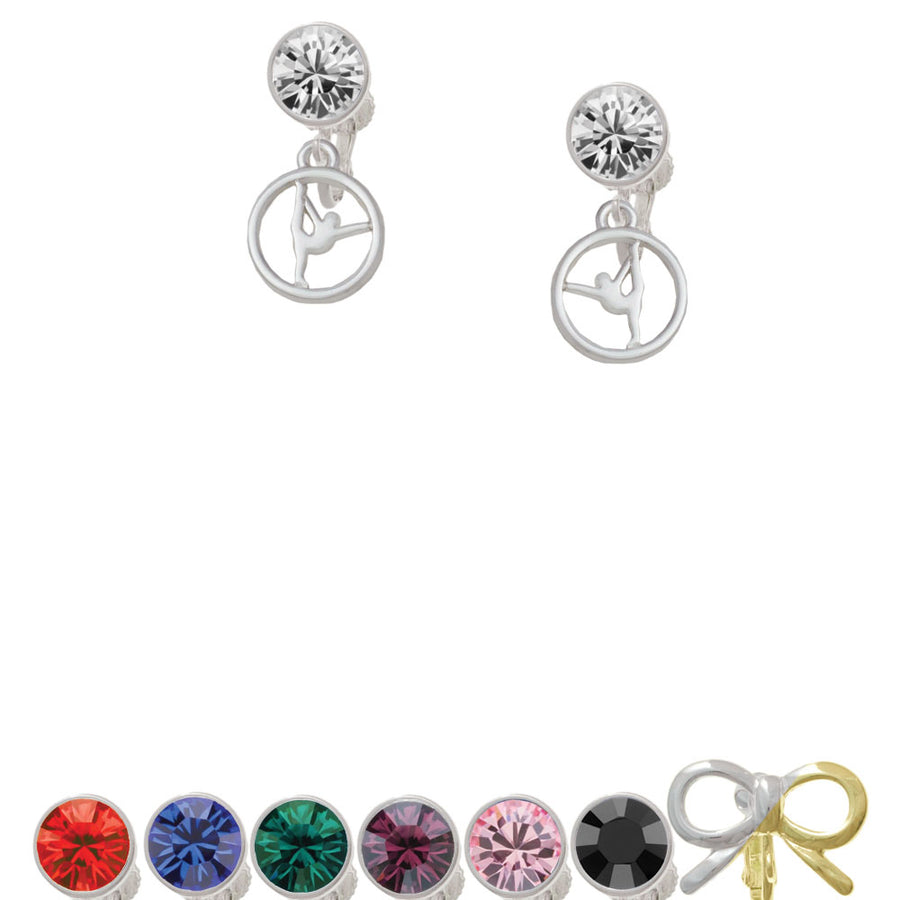 Silhouette Gymnast Disc - Raised Leg Split Crystal Clip On Earrings Image 1