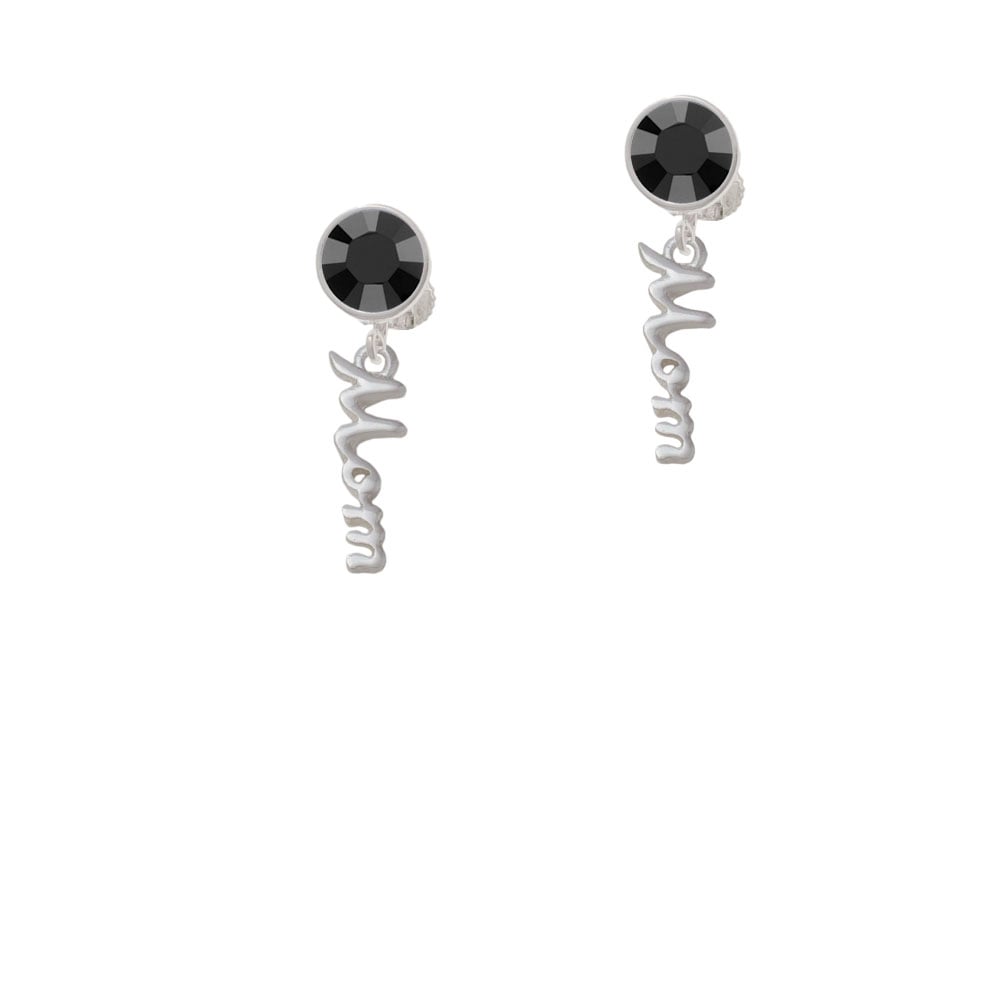 Small Mom Script Crystal Clip On Earrings Image 3