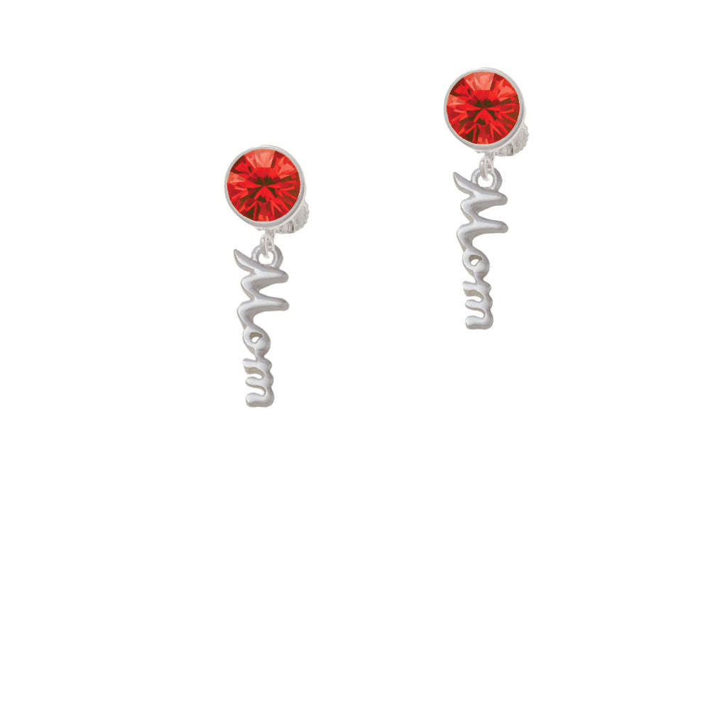 Small Mom Script Crystal Clip On Earrings Image 4