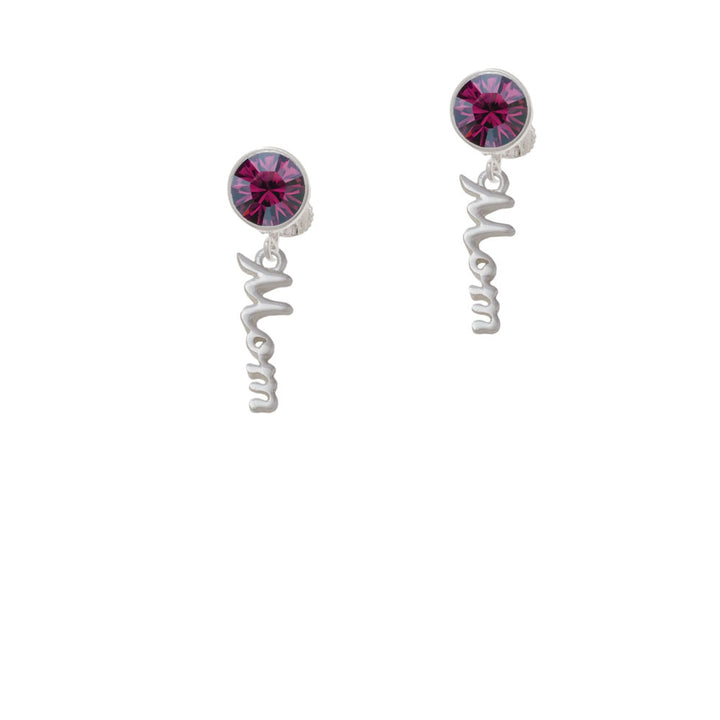 Small Mom Script Crystal Clip On Earrings Image 8