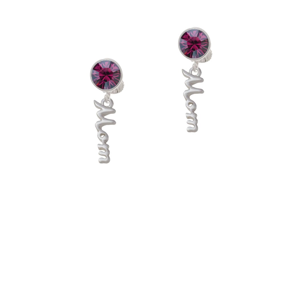 Small Mom Script Crystal Clip On Earrings Image 1