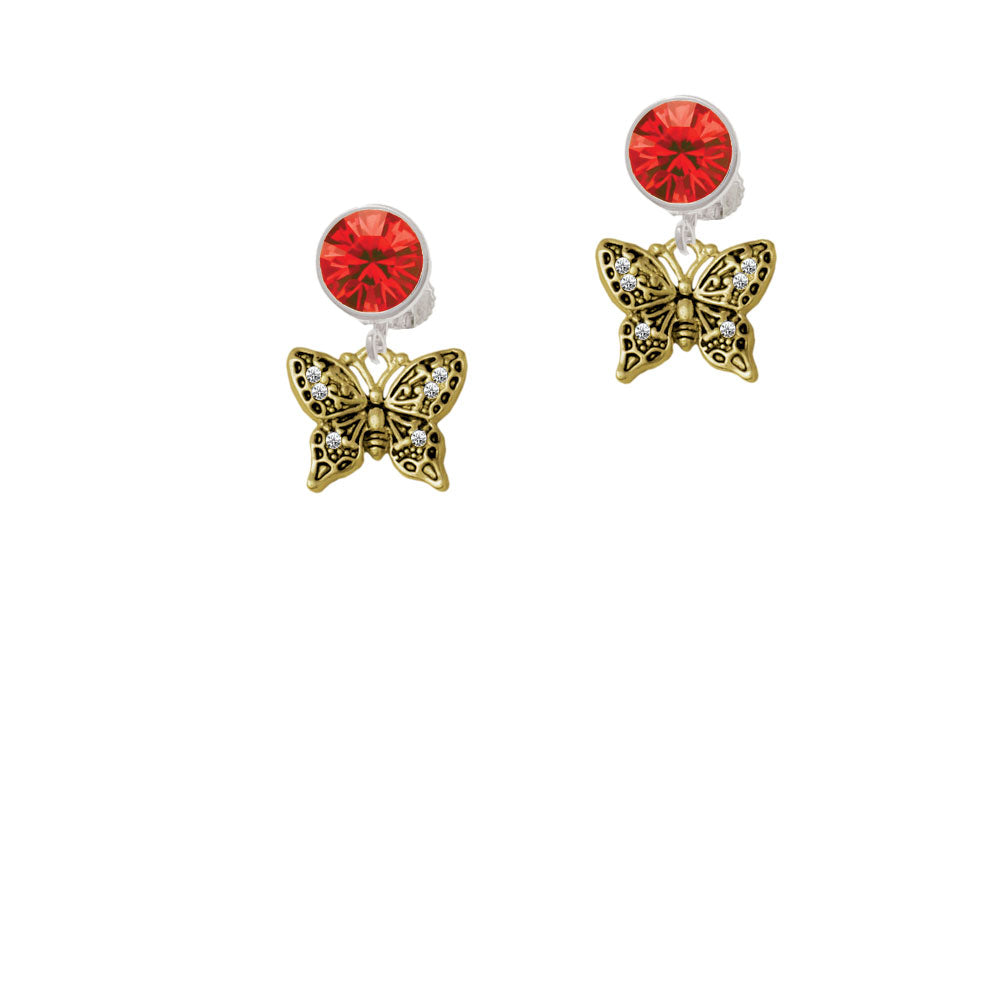 Small Gold Tone Antiqued Crystal Butterfly Crystal Clip On Earrings Image 4