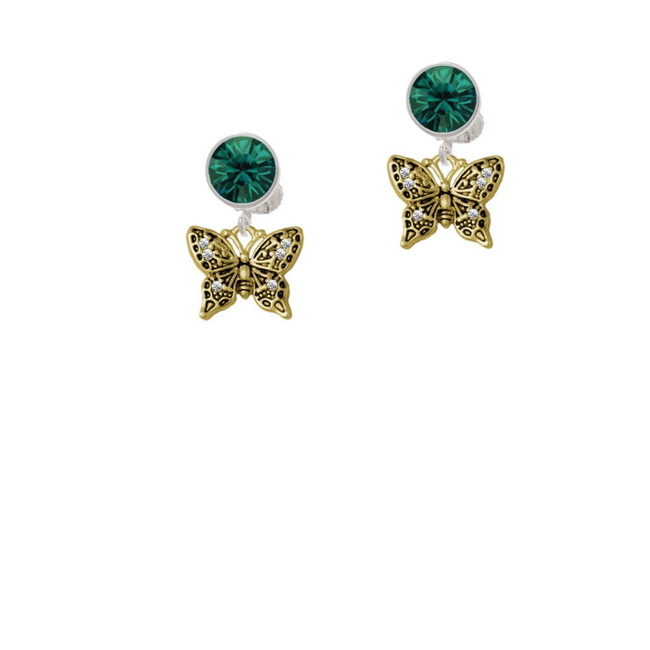 Small Gold Tone Antiqued Crystal Butterfly Crystal Clip On Earrings Image 1